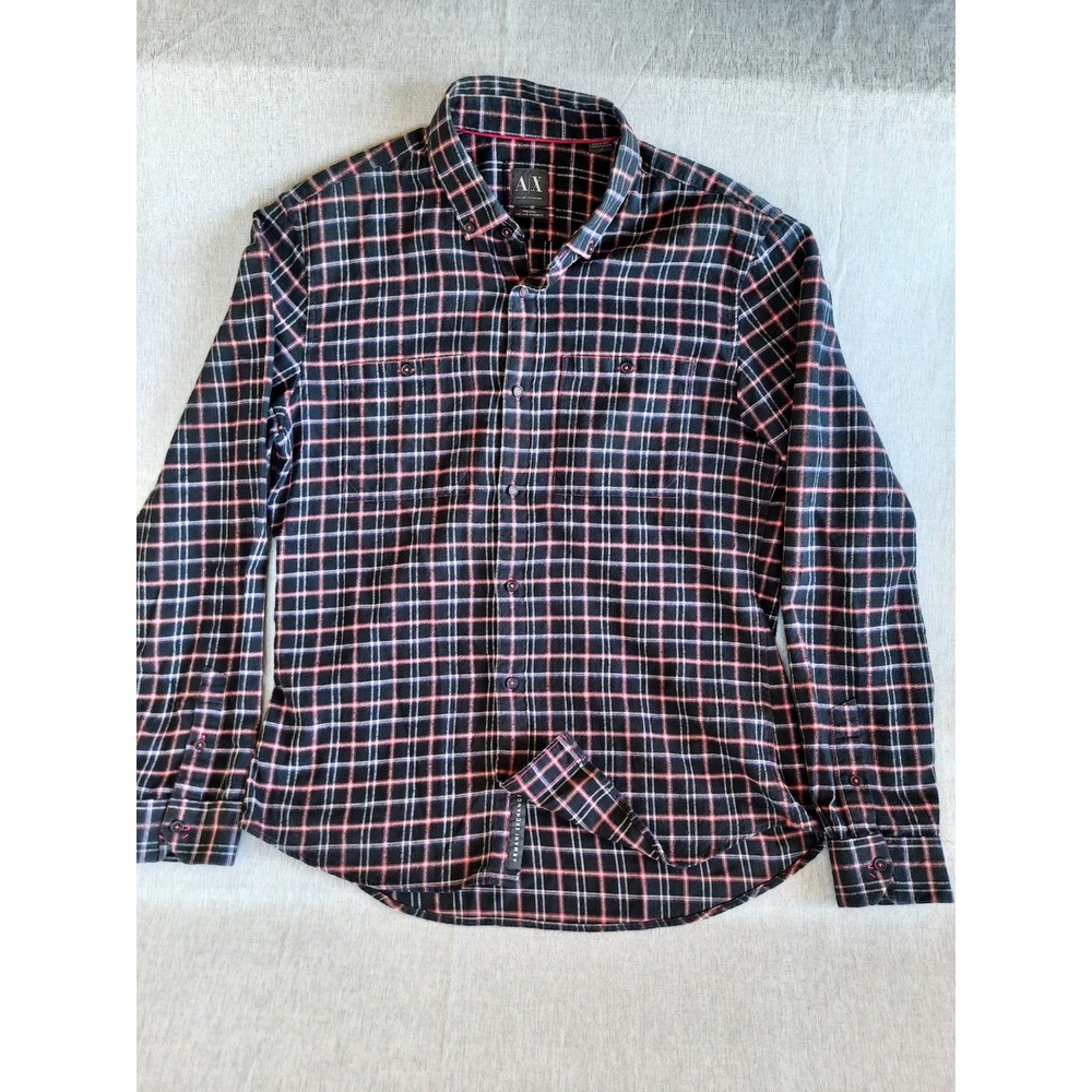 Armani Exchange Men Large Pure Cotton Plaid Long-sleeve Multicolor Button Shirt
